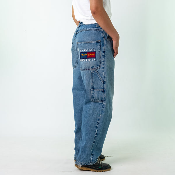 Blue 90s Tommy Hilfiger Denim Hip Hop Jeans Baggy Pants (34")